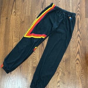 Aviator Nation Black Joggers with Rainbow Stripes
